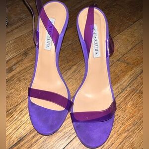 Aquazzura So Nude Vibrant Purple Suede High Heels with Clear Straps. 38.5 US8.5